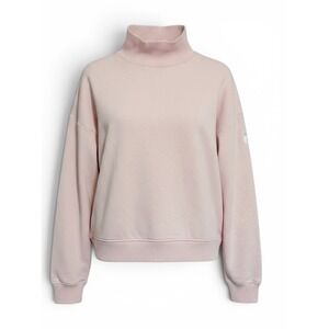Wanakome Arden Womens Mock Neck Sweatshirt Pink Fleece Pullover Logo Patch Small